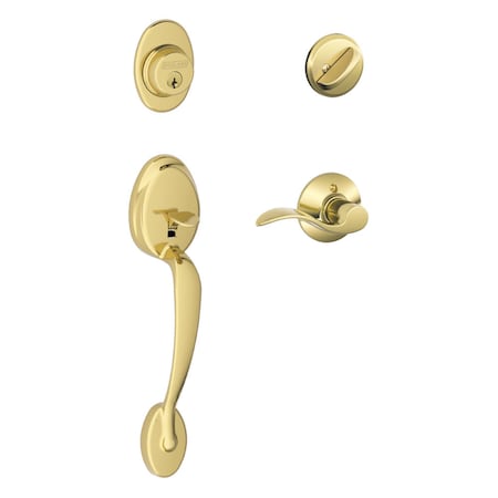 Schlage Schlage Plymouth / Accent Bright Brass Single Cylinder Handleset and Knob Right or Left Handed F60VPLY505ACC